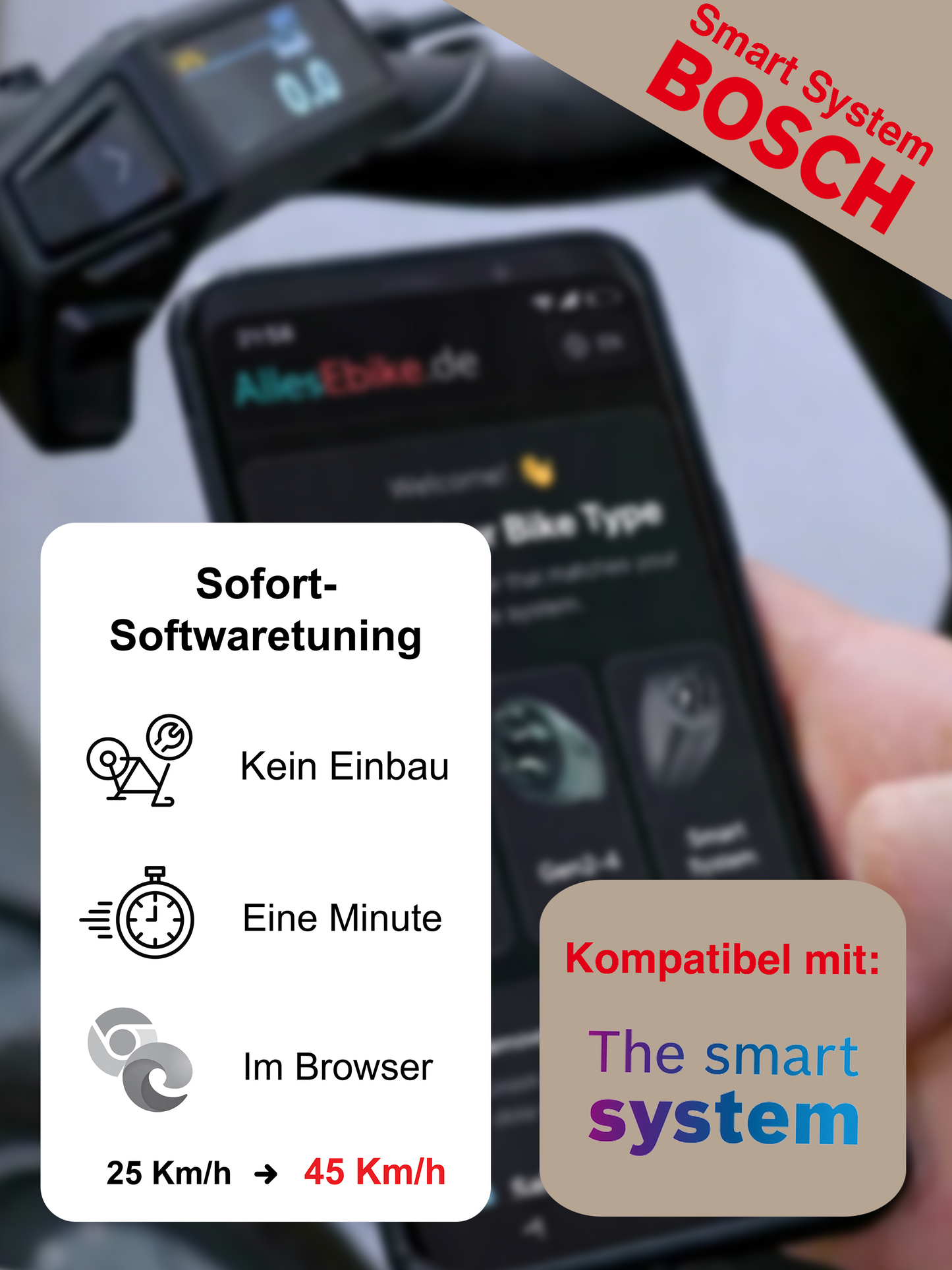 Ebike Sofort Tuning via USB für BOSCH SMART SYTEM  - Alle Bosch Motoren - Tuning ohne Einbau 25m/h auf 32km/h