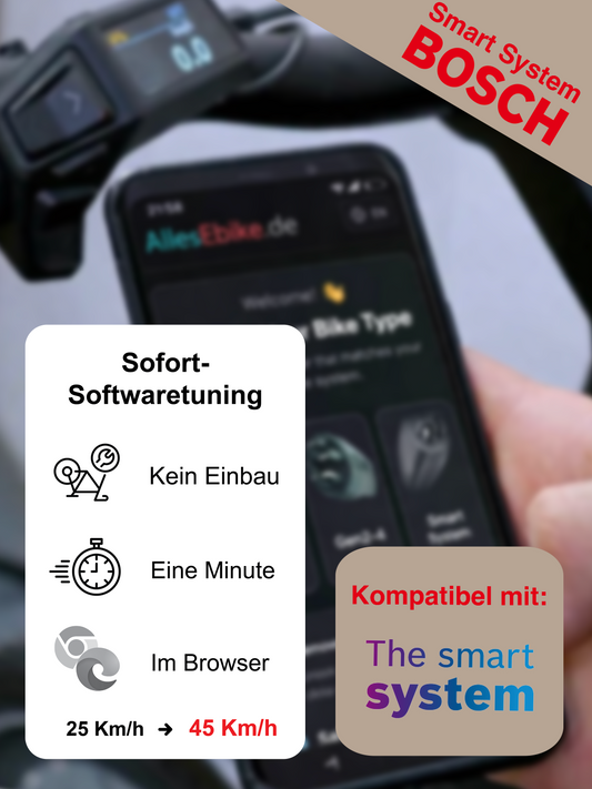 Ebike Sofort Tuning via USB für BOSCH SMART SYTEM  - Alle Bosch Motoren - Tuning ohne Einbau 25m/h auf 32km/h