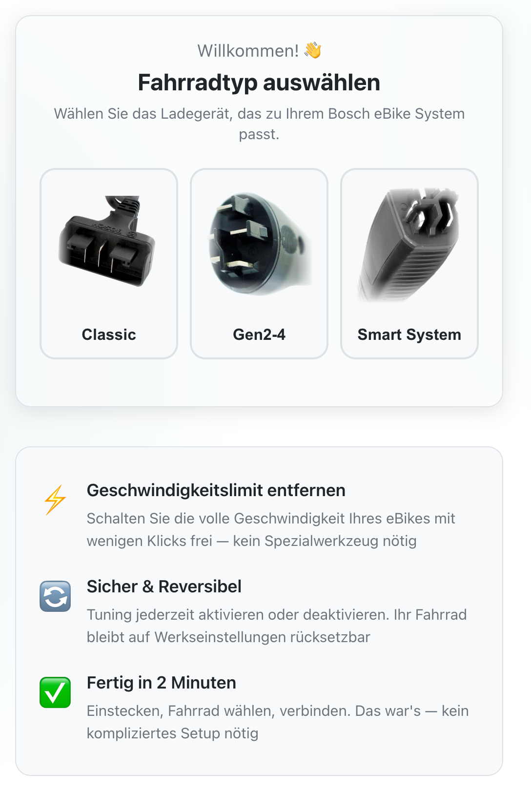 Ebike Sofort Tuning via USB für BOSCH SMART SYTEM  - Alle Bosch Motoren - Tuning ohne Einbau 25m/h auf 32km/h