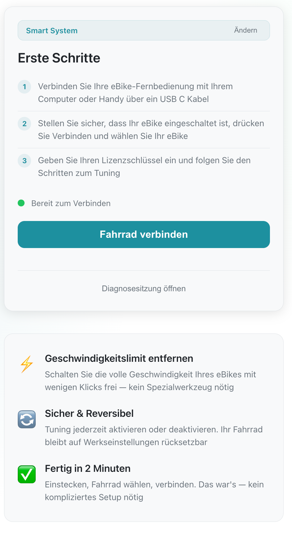 Ebike Sofort Tuning via USB für BOSCH SMART SYTEM  - Alle Bosch Motoren - Tuning ohne Einbau 25m/h auf 32km/h